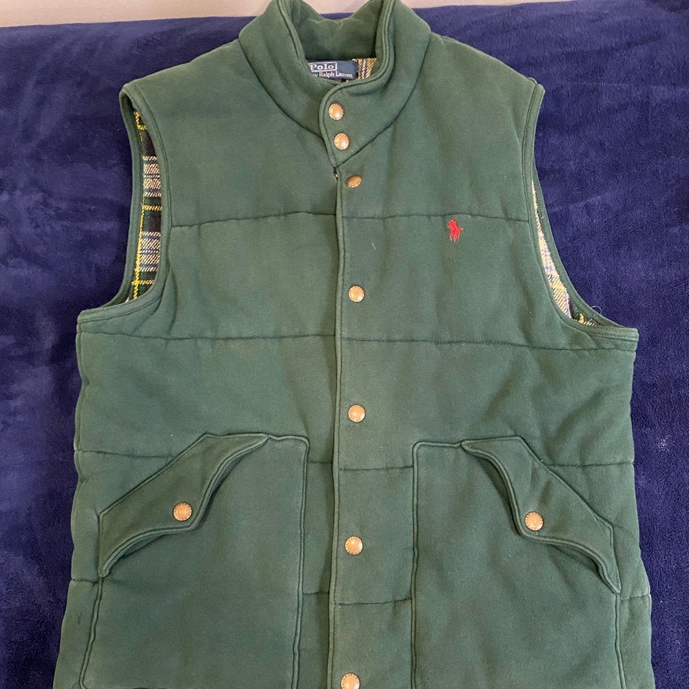 Green vest by Ralph Lauren.